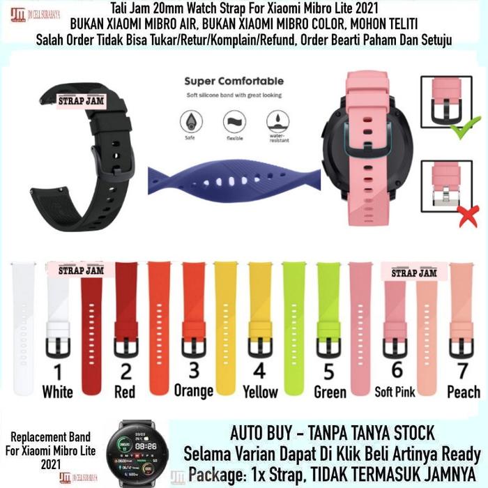 [PREMIER-W] RTS TALI JAM SMARTWATCH MIBRO LITE - STRAP 20MM RUBBER SILIKON ANEKA WARNA HIGH QUALITY