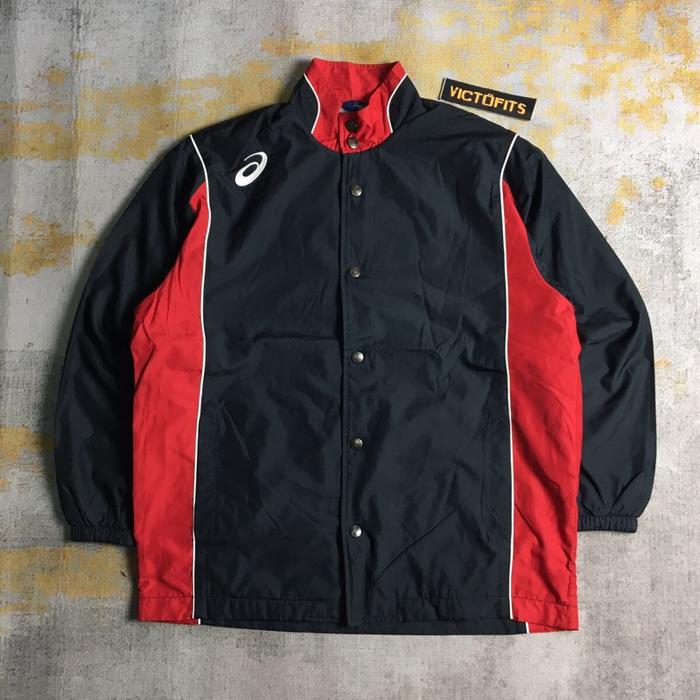 Jaket Windbreaker Asics Hitam Merah