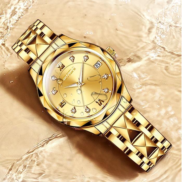 COD Jam Tangan Wanita AIYISHI Gold Luxury Analog Anti Air 30M Fashion Elegant Stainless Steel Bracel