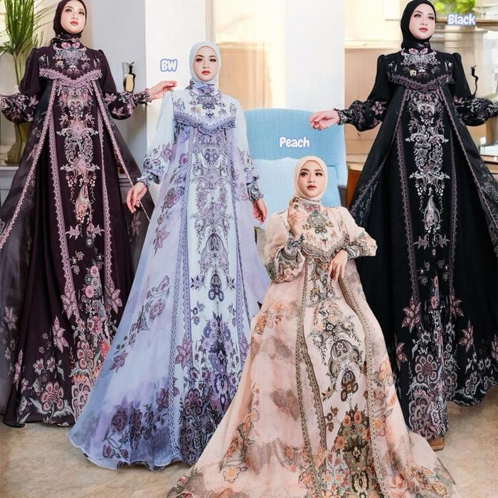 Gamis Lamora, Naraya ,Baraya Series Gamis Terbaru Set Auter Menyatu By Alya Syar’i