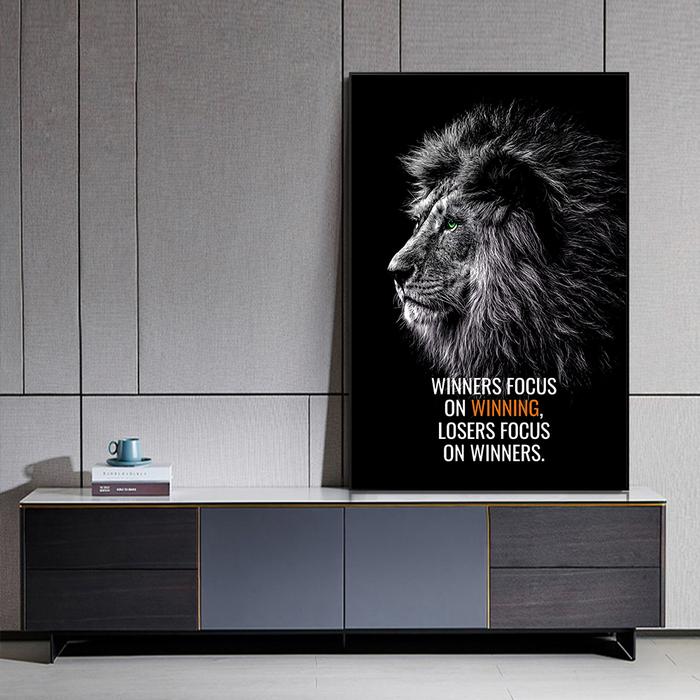 Terlaris, Lukisan Kanvas Singa Hitam Putih Abstrak Modern Poster