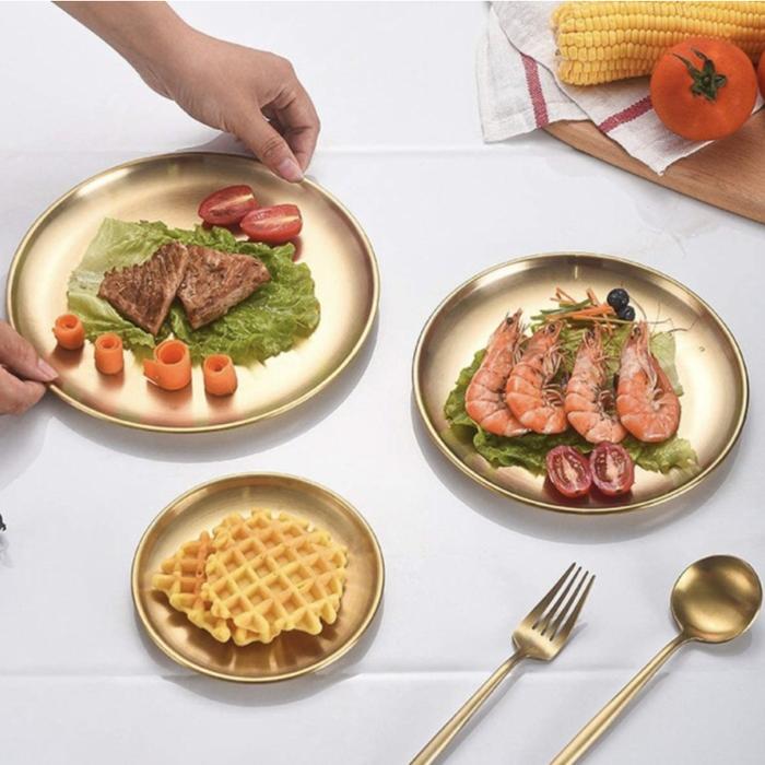 Piring Kue Gold Piring Makan Emas Sultan Stainless Steel Korean