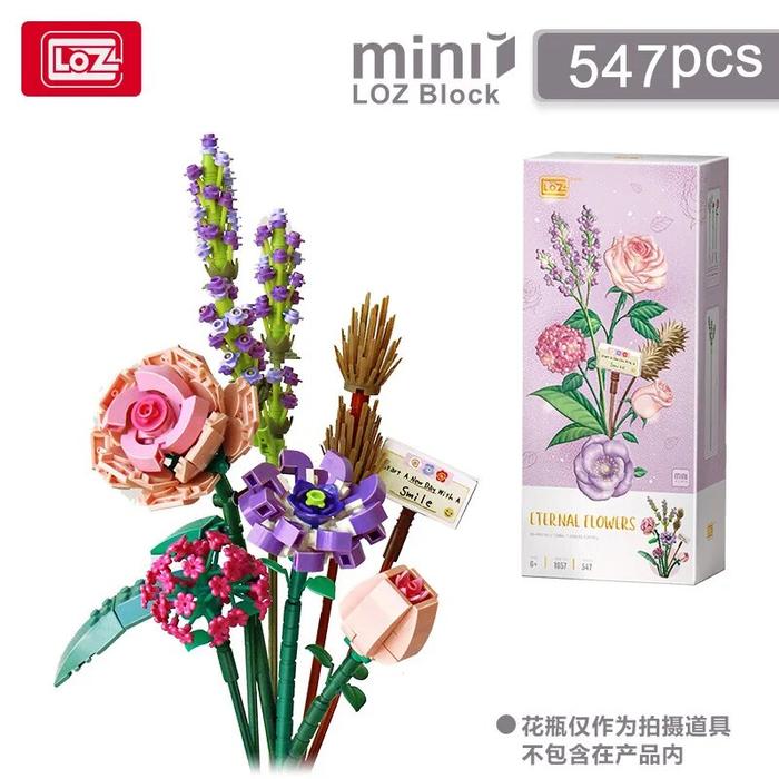Mini blok mainan bangunan anak batu bata Pot Puzzle bunga tanaman