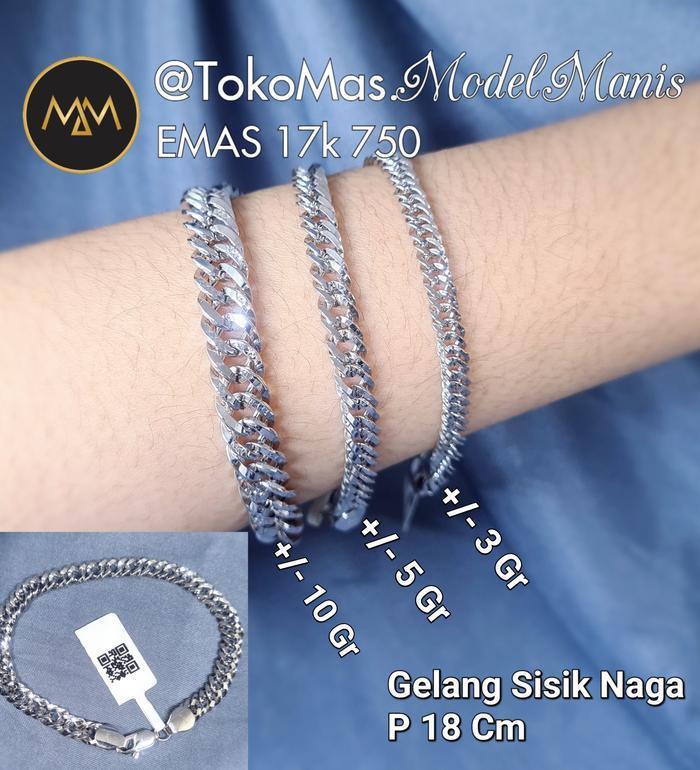 GELANG SISIK NAGA POLOS EMAS PUTIH 750 KADAR 17 K