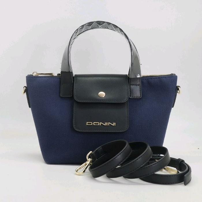 Preloved Donini Cavelo Mini Denim Navy Kulit Hitam Tas Tangan Elegan dengan Tali Selempang