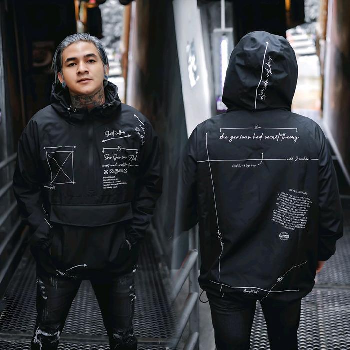 Rocket Queen Cagoule Jacket Black Qibo Genious Jaket Kancing Waterproof Sablon Motif Pria Parasut Hi