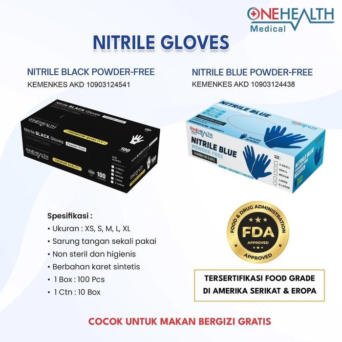 Sarung Tangan Premium Onehealth Sarunf Tangan Nitril Free Powder/ Sarung Tangan Nitril Biru/ Sarung 