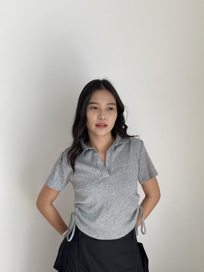 [Lolabae] ANGEL Baju Atasan Wanita | Crop Top Basic | Kaos Polo Berkerah Rib Polos | Knit Top Wangki