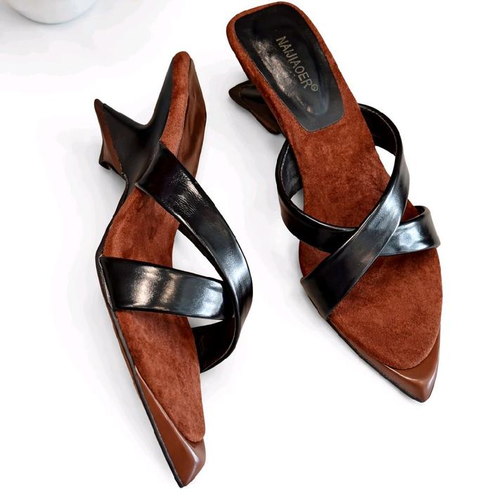 Heels wanita Model double cross strap silang Elegant Premium Nanjoier import China Hak ±3Cm - KML 85