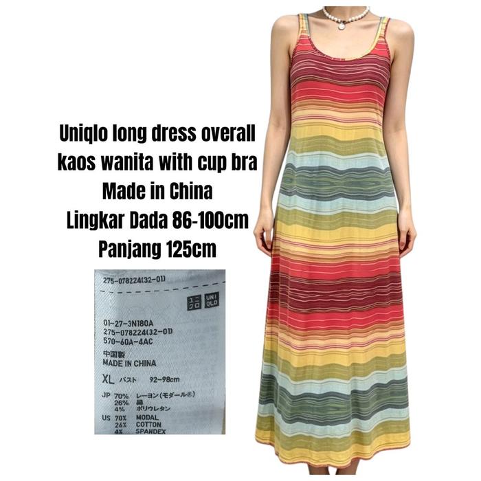 Uniqlo long summer dress overall kaos wanita with cup bra