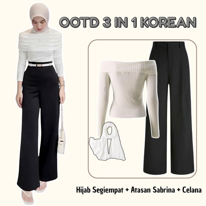 Jeselyn Set |3 In 1| Outfit Hijab Modis 1 Set Blouse Sabrina Loose Pant Hijab Baju Casual Celana Mus