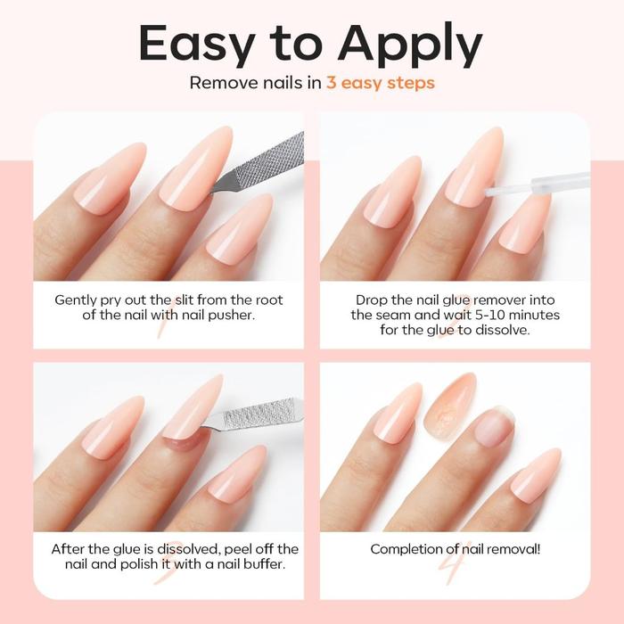 Modelones Nail Glue Remover For Press On Nails Tips Remover Glue Off For False Nails Non-Acetone Nai
