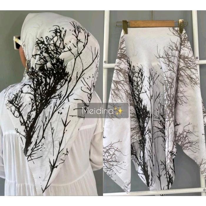 Hijab Segi Empat Voal Motif Akar Kekinian Best Seller Lasercut Suim Kerudung Hitam Syari Muslim Squa