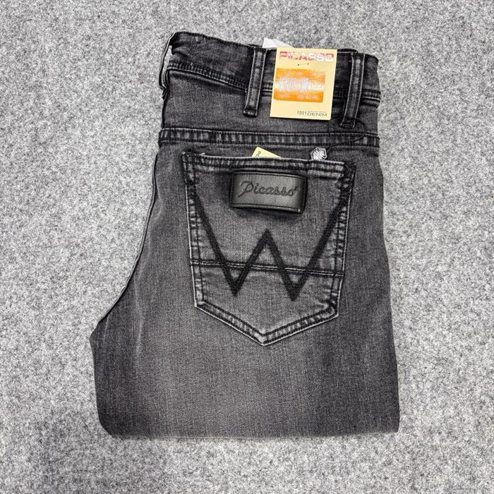 Picasso Celana Pria Original Jeans Hitam dengan Logo W Hitam
