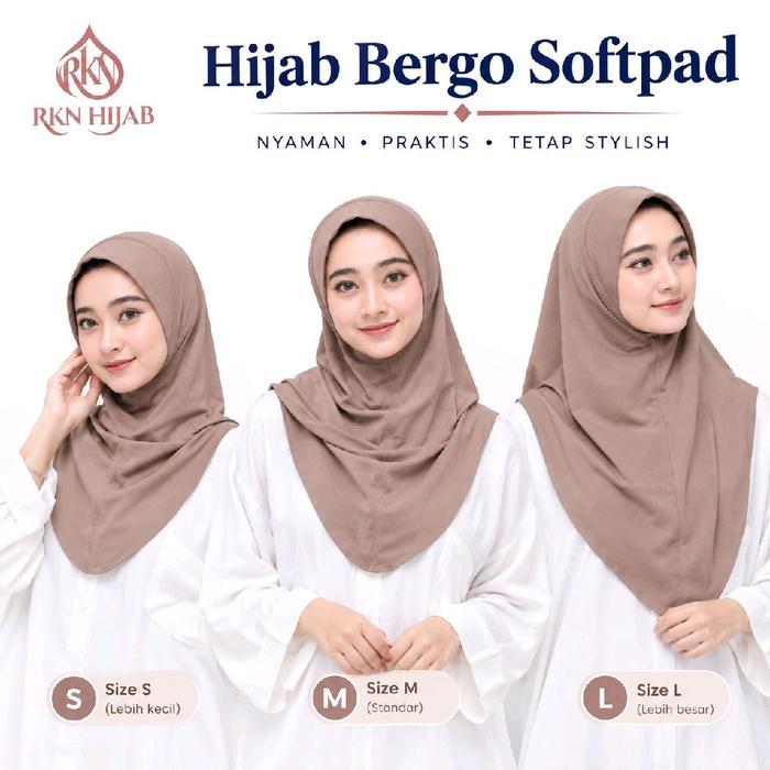 RKN Hijab Instan Daily Bergo Softpad Malay Size S.M.L.Bahan Jersey Nyaman Lembut Desain Simpel Elega