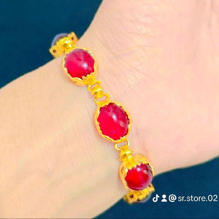 Gelang Giok Merah Lapis Kristal Premium
