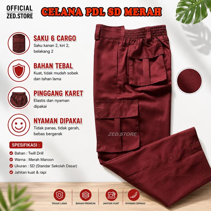 CELANA PANJANG PDL SD WARNA MERAH PINGGANG KARET