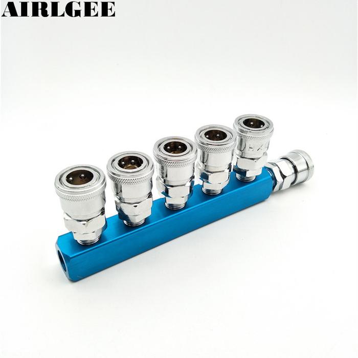 Pneumatic Air Hose One Touch Fitting 6 Way Multi Pass Quick Coupler