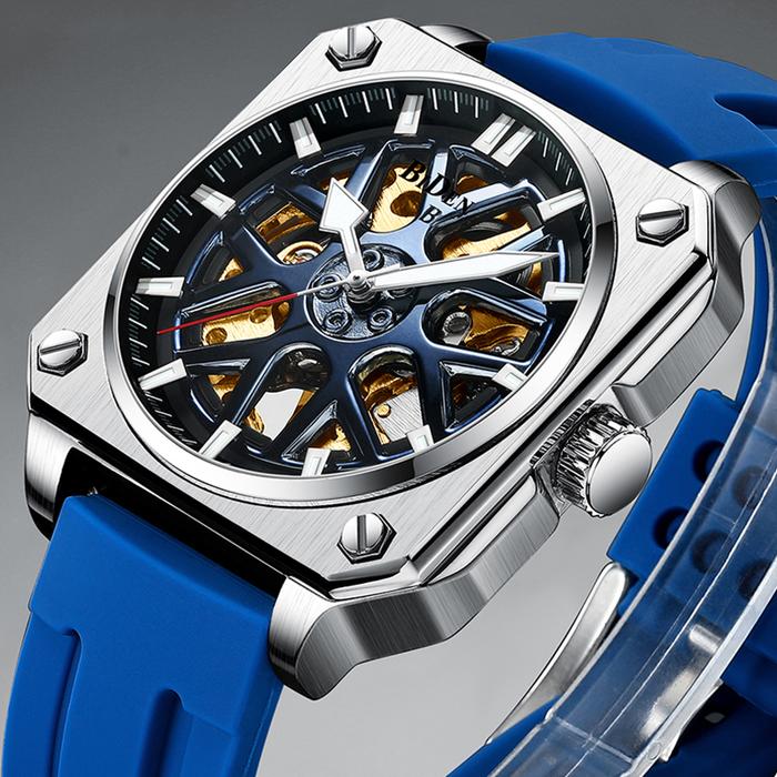 BIDEN Automatic Mechanical Watch Square Rectangular Dial Men Skeleton