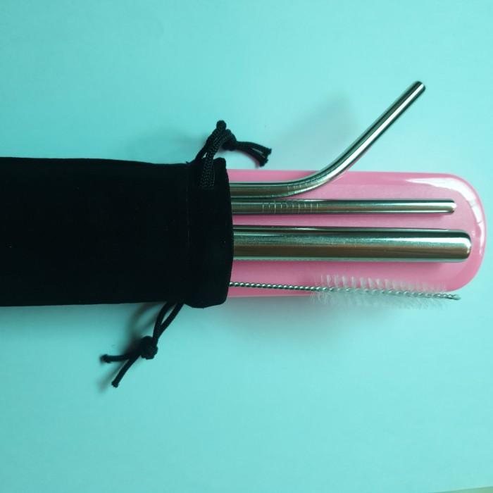 Sendok Set Alat Makan Garpu Sumpit Sedotan Stainless Set Box & Pouch