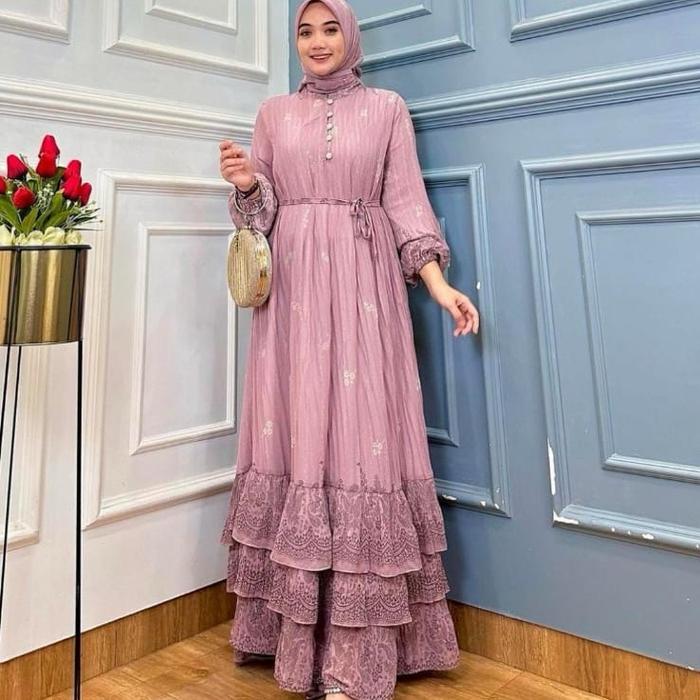 Gamis import plisket rempel bawah