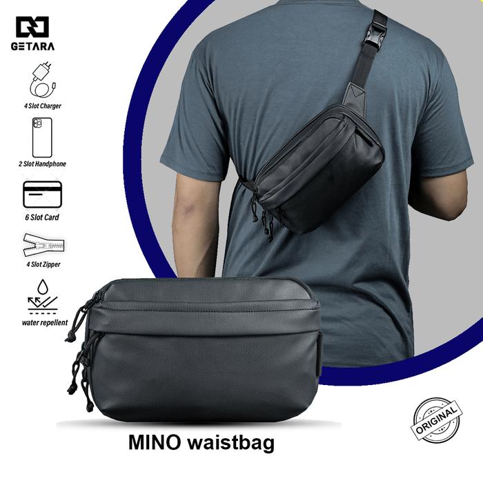 GETARA Slingbag Waistbag Pria Wanita Tas Selempang Black Premium Mino