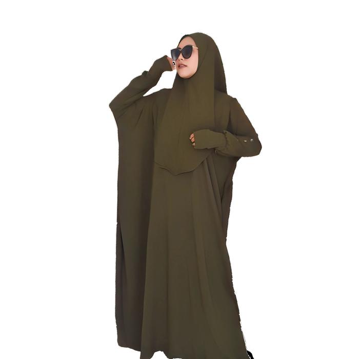 MEDINA Abaya Gamis Set Khimar Syar’i Polos Premium Bahan Crinkle Jumbo Airflow Terbaru Diskon Termur