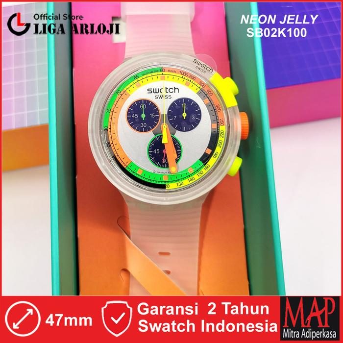 SWATCH SB02K100 NEON JELLY Jam Tangan Unisex Analog Chrono Swiss Made