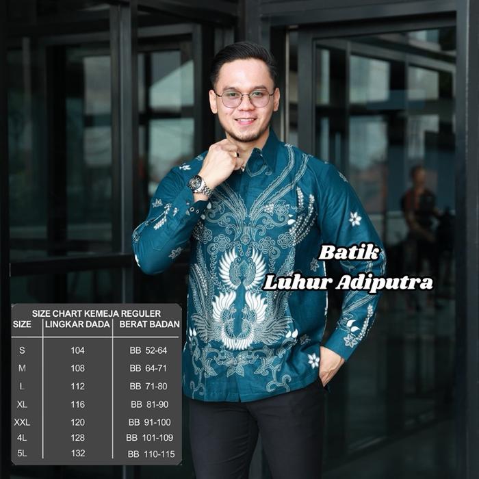 Ismoyo Biru Emerald Kemeja Batik Katun Prima Premium Solo Luhur Adiputra Pria Motif Mewah Panjang