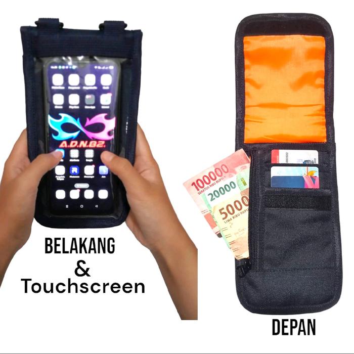 Tas slempang hp pria/wanita velkro mika, tas hp dompet touchscreen kartu unisex Selempang