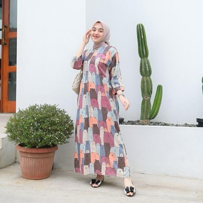 Daster Dress Kekinian Semata Kaki Dress Viral Dress Motif Lengan 3/4 Rayon Premium Tebal Halus Adem 