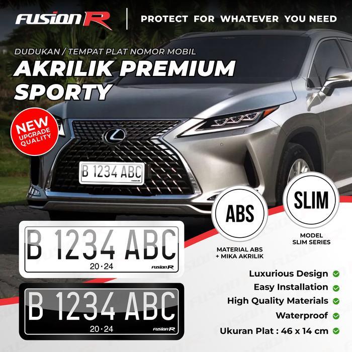 FUSION R Dudukan Tatakan Frame Tempat Plat Nomor Mobil MIKA Akrilik Putih Premium Set Astra Baut Car