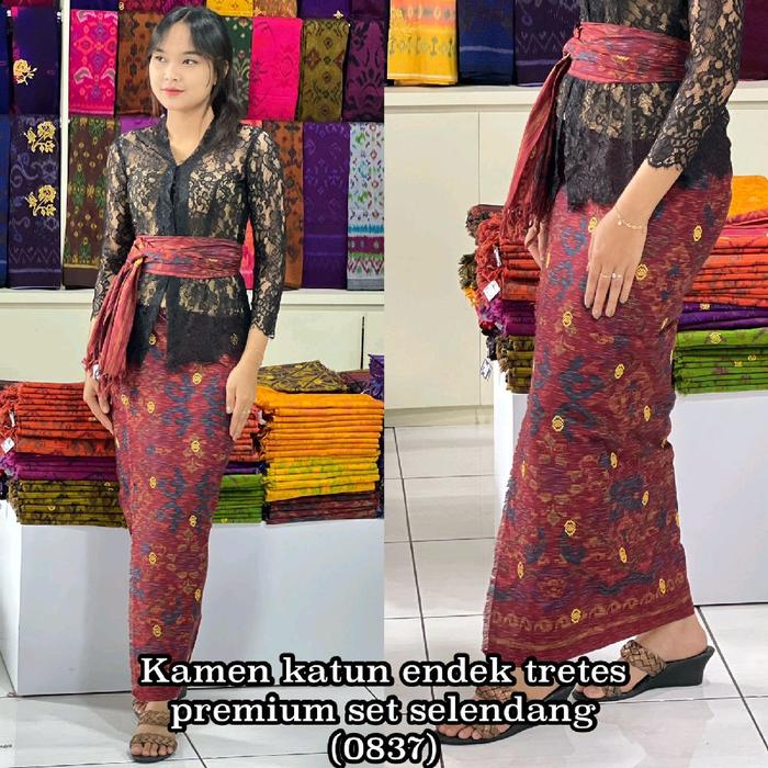 Kamen katun endek tretes premium set selendang motif palembang