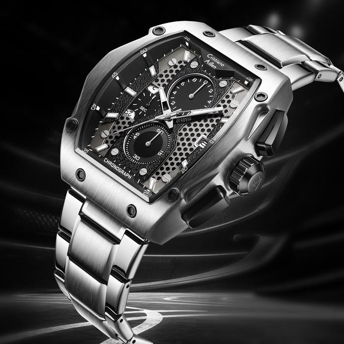 Buy 1 Get 1 !!! Jam Tangan !!! Cristiano Aillen Jam Tangan Pria Analog 8917 Rantai Stainless Steel C