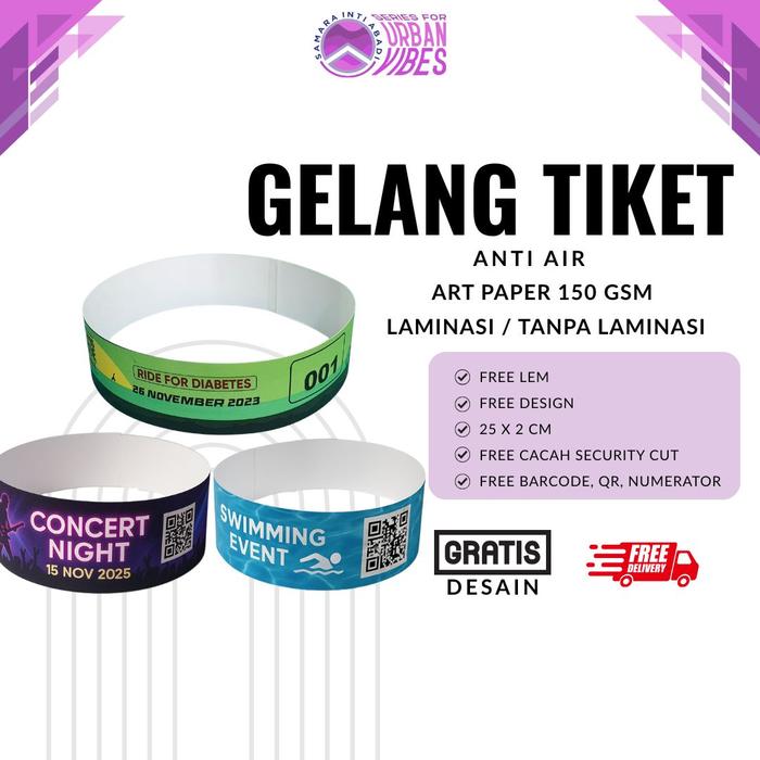 Cetak gelang tiket kertas gelang event custom termurah