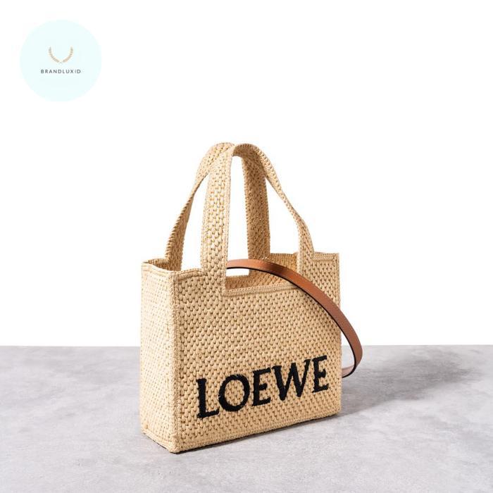 LOEWE MINI LOEWE FONT TOTE BAG IN RAFFIA
