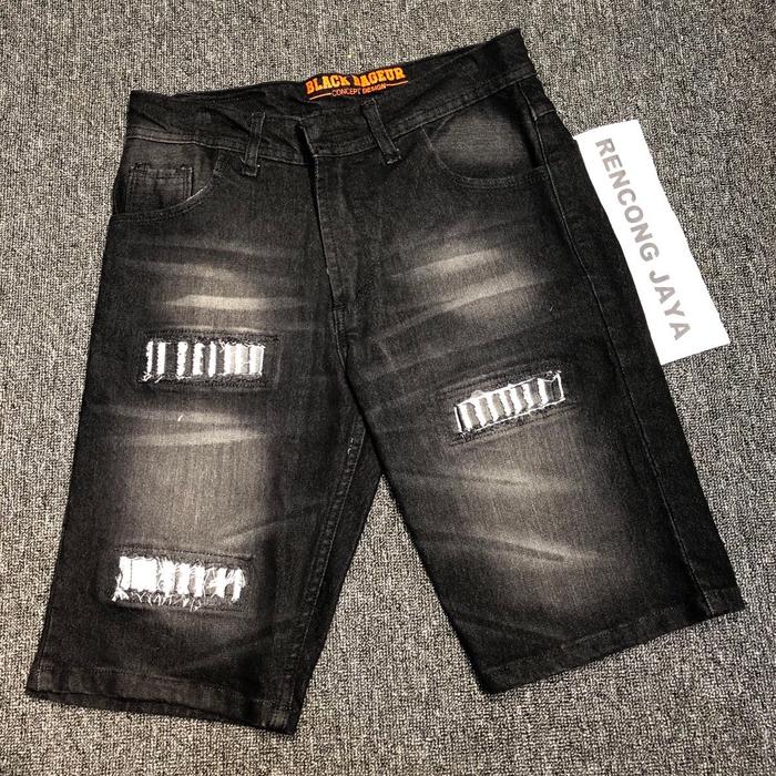 BLACK BAGEUR GARIS 3 NON FORMAL MURAH BERKUALITAS  DENJN JEANS PALING VIRAL Celana Hitam PENDEK Pria