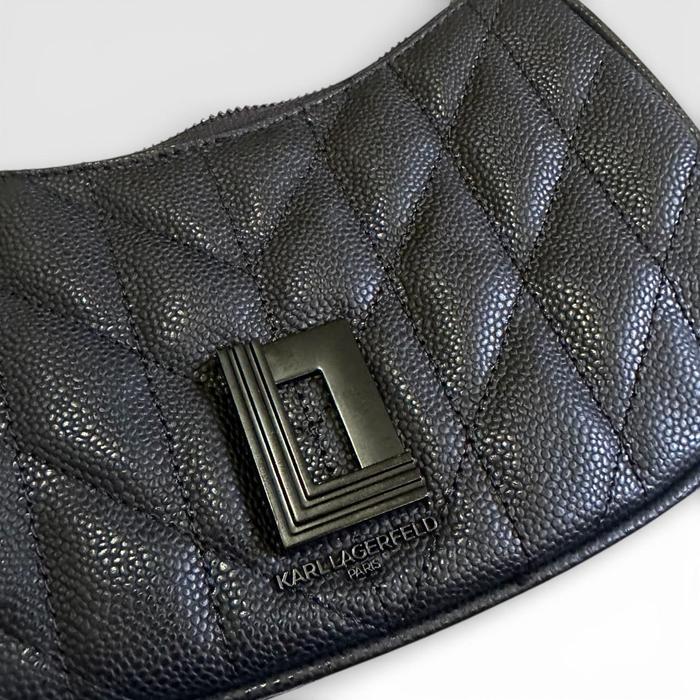 Karl Lagerfeld Lafayette Shoulder Bag Sequns 100% Goat Leather Black (ORIGINAL)