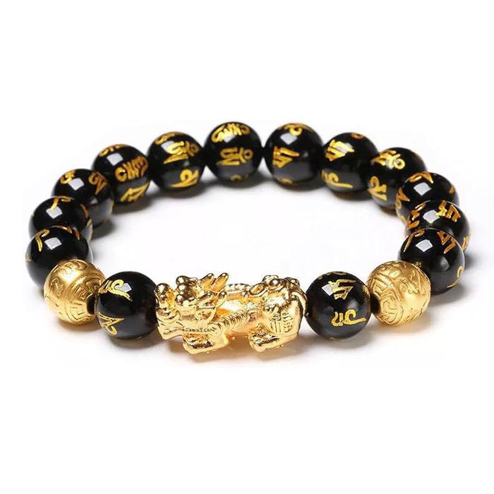 FengShui Wealth And Luck Bracelet, Feng Shui Black Obsidian Pixiu Wealth Bracelet Prosperity Buddha