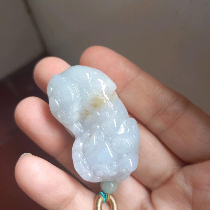 Liontin Giok Myanmar Pixiu Putih Cahaya 100% Asli
