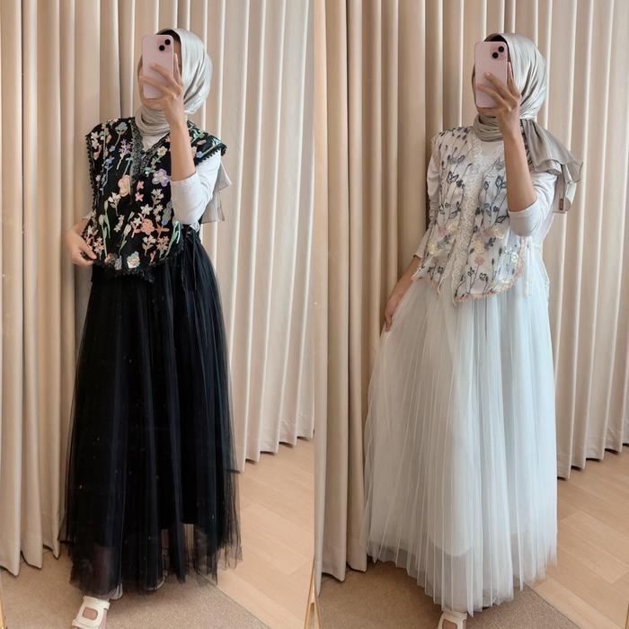 Delova Wardrobe - Rok Tutu Polos 3 Layer Cantik Wanita A-Line Korean Style Lebar Kasual Tile Lembut 