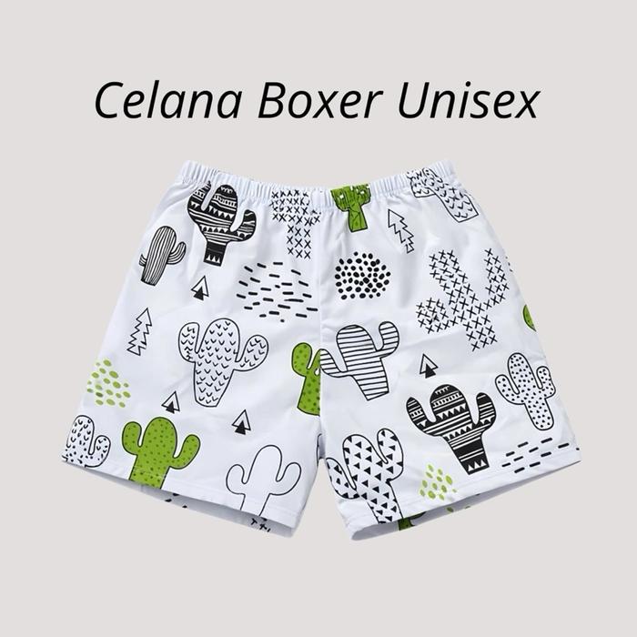 Celana Santai Boxer Rumah Pria Wanita Unisex Katun Motif Kaktus Desain Lucu dan Nyaman