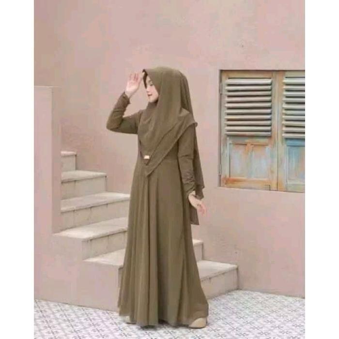 Mayra -  FREE HIJAB Gamis syari 2 layer S M L XL 2XL 3XL jumbo muslim wanita warna hijau green tua