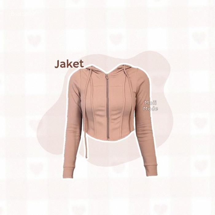 3 In 1 One Set Ootd Wanita Kekinian Setelan Moii Mode Jaket Olahraga Zipper Premium Korean (Hijab+Ja