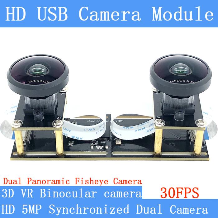 HD Webcam 360° Panoramic Fisheye Binocular Synchronization Stereo Dual Lens 5MP USB Camera Module fo