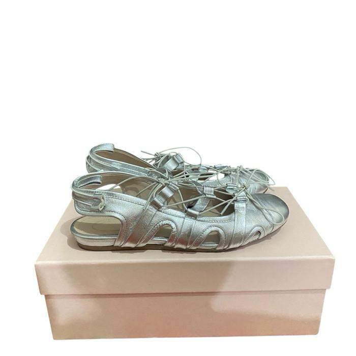 Simone Rocha Sporty Lace-up Metallic Napa Ballerina Flats Silver