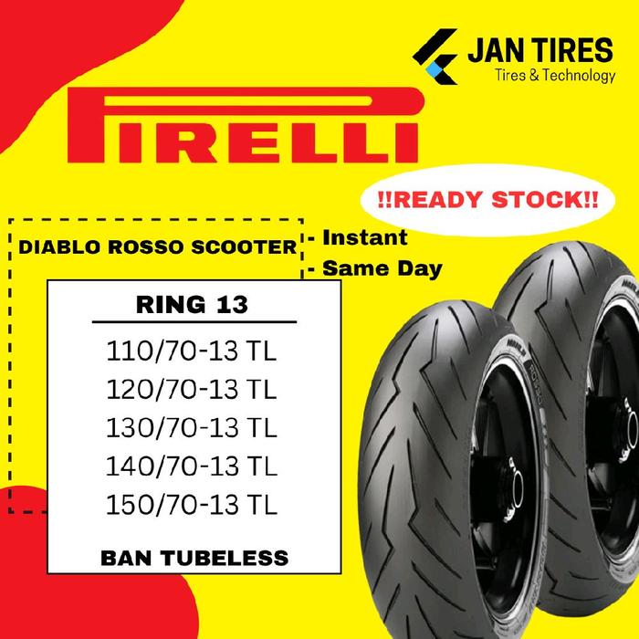 PIRELLI DIABLO ROSSO SCOOTER Ban Motor Tubeless Ring 13 NMAX (110/70-13, 120/70-13, 130/70-13, 140/7