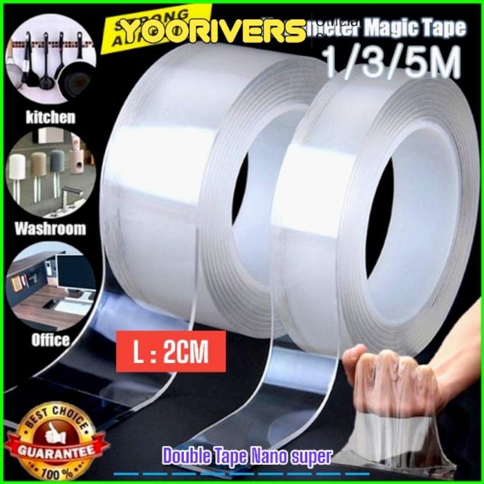 Double Tape 3M Lakban Bening Nano Super Panjang 1M/3M/5M - Double Tape Super Kuat 2 Sisi