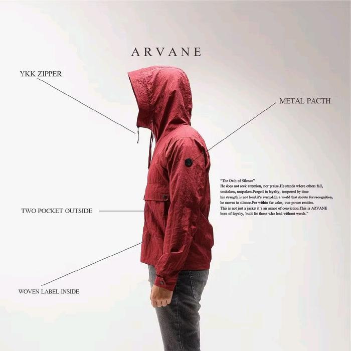 ARVANE Jaket Hoodie Pria dengan YKK Zipper & Metal Patch - Desain Dua Saku Luar dan Label Tenun di D