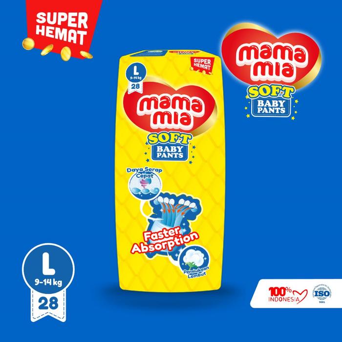 Mamamia Soft Popok Bayi Tipe Celana L28 Super Hemat - Popok celana bayi / Baby Diapers Pants - L 28 